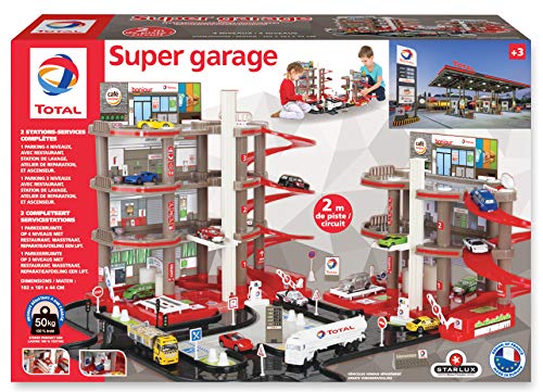 Total Starlux Super Garaje Completo - Doble Parking y estación Servicio con circuitos 2 Metros, 401001, Rojo Gris y Negro