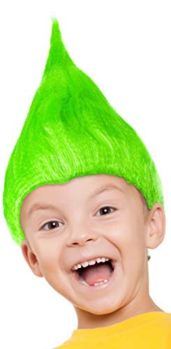 Troll Peluca para niños Girls & Boys en Rosa, Turquesa y Verde para complementar el Traje trol en el Carnaval y Carnaval (Verde)