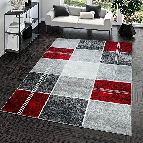 T&T Design Alfombra De Salón Moderna Económica Diseño Cuadros En Gris Rojo Al Mejor Precio, Größe:190x280 cm T&T Design Alfombra De Salón Moderna Económica Diseño Cuadros En Gris Rojo Al Mejor Precio, Größe:190x280 cm
