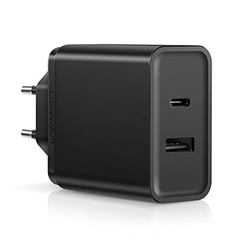 UGREEN Cargador Rápido USB Tipo C 18W con Un Puerto 5V 2.4A y Power Delivery 2.0 Compatible con QC 3.0/QC 2.0 para Macbook Pro, Huawei Matebook X Pro, Google Pixel 2 XL, Samsung S10, Huawei P30, Más