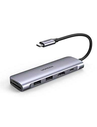 UGREEN HUB USB C, Adaptador USB C Dock a 4K HDMI, 2 Puertos USB 3.0, Lector Tarjeta SD TF y 100W Power Delivery, USB C Hub para Macbook Pro 2018 Macbook Air 2020 DELL XPS 13 15 iPad Pro 2020, 6 En 1