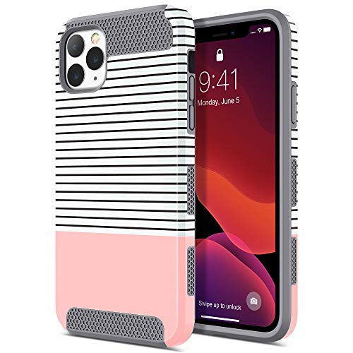 ULAK Funda iPhone 11 Pro Max, [Serie Colorida] Carcasa Híbrido Doble Capa Resistente a Prueba Golpes Duro Cubierta Trasera Shock Absorbente TPU Parachoques Caso para iPhone 11 Pro Max - Rayas oro rosa