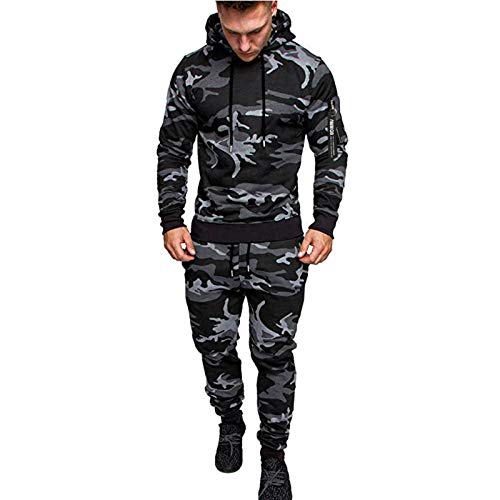 Uniforme de Camuflaje De Las Fuerzas Especiales,Hombre Sudadera con CapuchaY Pantalón Superior con Capucha de Manga Larga Ropa Todoterreno Cremallera Hombre Camisa de Entrenamiento (C)