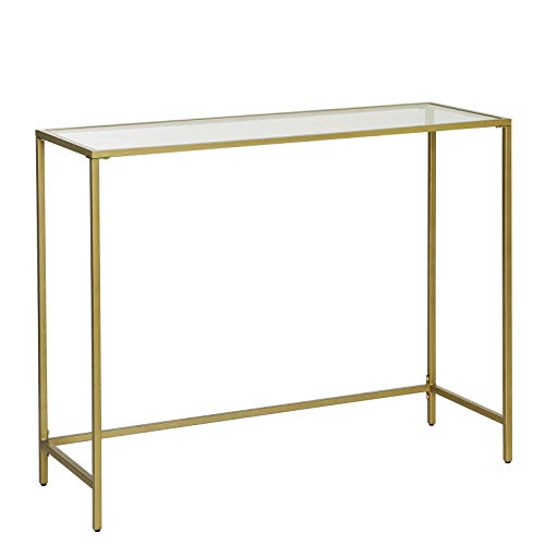 VASAGLE Mesa de Consola, Mesa de Entrada, Extremo del Sofá, Tablero de Vidrio Templado, Marco de Metal, Patas Ajustables, para Salón, Entrada, Pasillo, Dorado LGT26G VASAGLE Mesa de Consola, Mesa de Entrada, Extremo del Sofá, Tablero de Vidrio Templado, Marco de Metal, Patas Ajustables, para Salón, Entrada, Pasillo, Dorado LGT26G