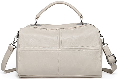 VASCHY Bolso Bandolera Mujer, Bolsa de Asa Superior Cuero Vegano Bolsos Mano Mujer Medio Bolso de Hombro para Escolares Trabajo Beige