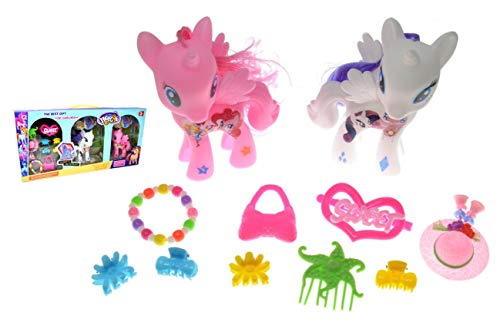 VENTURA TRADING 2 Unicornios Vestirse Conjunto de muñecas Ponis Juego Muñeca Pony Juguete para niñas Set de Caballos Unicornios Mágicos