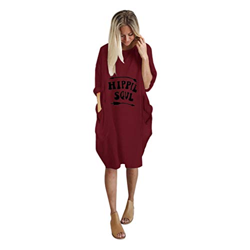 Vestido de noche para mujer, de manga larga, con estampado de bolsillos y cuello redondo, estilo informal, tallas S-5XL Vestido de noche para mujer, de manga larga, con estampado de bolsillos y cuello redondo, estilo informal, tallas S-5XL