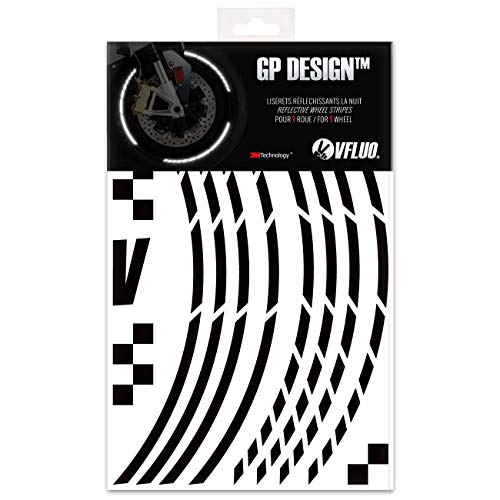 VFLUO GP Design™, Kit de Cintas, Rayas Retro Reflectantes para Llantas de Moto (1 Rueda), 3M Technology™, Anchura Normal : 7mm, Negro