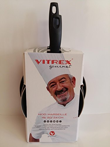 VITREX 71SALOVIGOR-Lote de 3 Piezas 18/20/24 Gourmet de Acero esmaltado Antiadherente 2 Capas inducción Modelo Marseille ROJA, Metal, Rojo, 24 cm VITREX 71SALOVIGOR-Lote de 3 Piezas 18/20/24 Gourmet de Acero esmaltado Antiadherente 2 Capas inducción Modelo Marseille ROJA, Metal, Rojo, 24 cm
