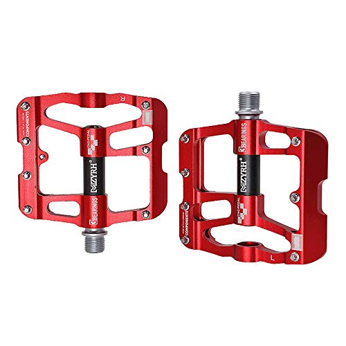 VOANZO Pedales Ciclismo MTB Pedal de Bicicleta de montaña Aleación de Aluminio Eje de rodamiento Sellado Pedales Antideslizantes para Bicicleta de Carretera BMX Bicicleta (Rojo Negro)