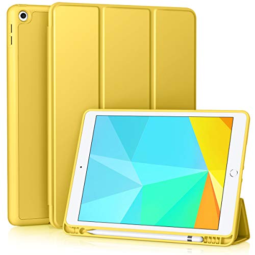 Vobafe Funda Compatible con Nuevo iPad 8ª Generación 2020/ iPad 7ª Generación 2019, Plegable Soporte Protectora TPU Cubierta con Portalápiz para iPad 10.2", Auto-Sueño/Estela Amarillo