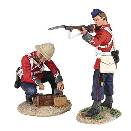 W Britain War Zulu War Collection 20155 - More Ammo! - 24th Foot in Glengerry Standing Firing and 24th Foot Opening Ammo Box 2 Piece Set 1/30 Scale Hand Painted Metal Figure Compatible with Thomas Gunn Frontline King and Country Toy Soldiers by Britains