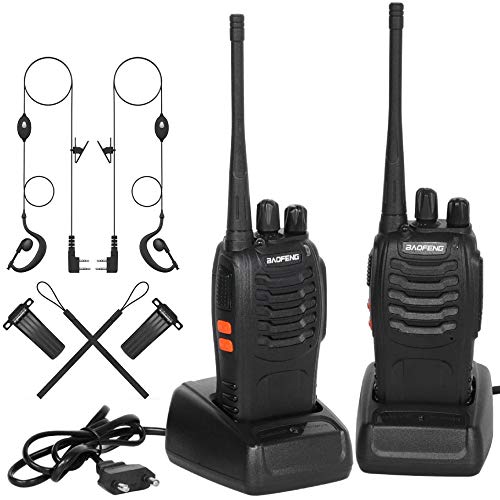 Walkies Talkies Profesionales 16 Canales CTCSS DCS,Walkie Talkie Recargables 1500mAh con Cargador USB,Walkie Talkie Radiocomunicación con el Auricular Incorporado Antorcha de LED (2 PCS)