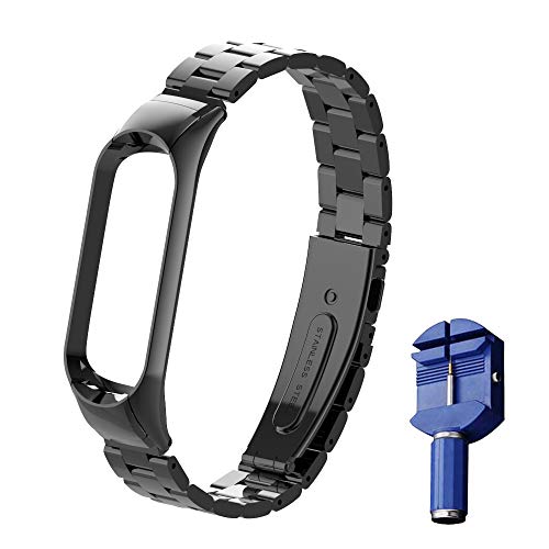 WANFEI Pulsera Xiaomi Mi Band 4 Correa, Mi Band 4 Correa de Metal Pulseras de Repuesto Correa, Reemplazar Accesorio Correa de Metal Bandas de muñeca para Xiaomi Mi Band 4 (Sin Host)