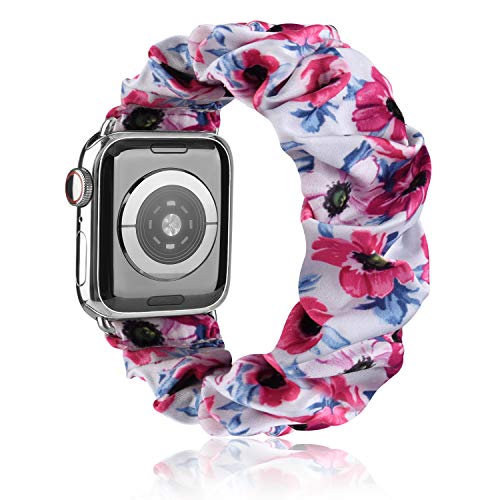 Wanme Scrunchie - Correa compatible con Apple Watch 38 mm, 40 mm, 42 mm, 44 mm, seda suave estampada pulsera de tela, mujer correas elásticas para Iwatch Series 6 5 4 3 2 1