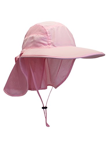 WANYING Actividades al aire libre de protección UV Sun capsula los sombreros con el cuello de la aleta del borde de 12Cm grande - para Hombres Rosado 56-62cm ajustable