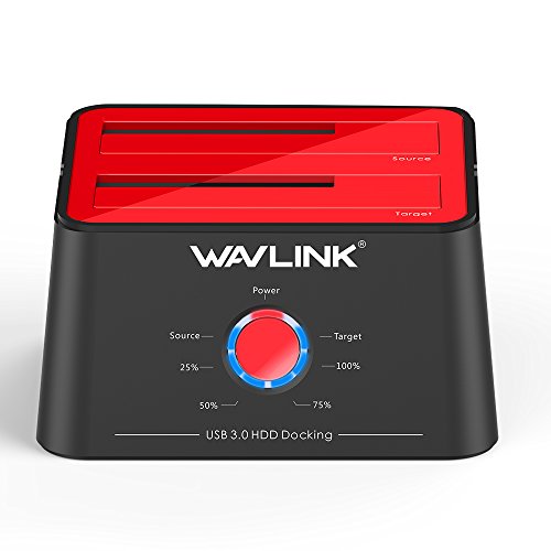 WAVLINK Base de Conexión Docking Station USB 3.0 a SATA Disco Duro Externo 2 Bahias, con Función de Offline Clon/Copia/UASP, para 2.5/3.5" HDD/SSD Soporta 2 x 8 TB