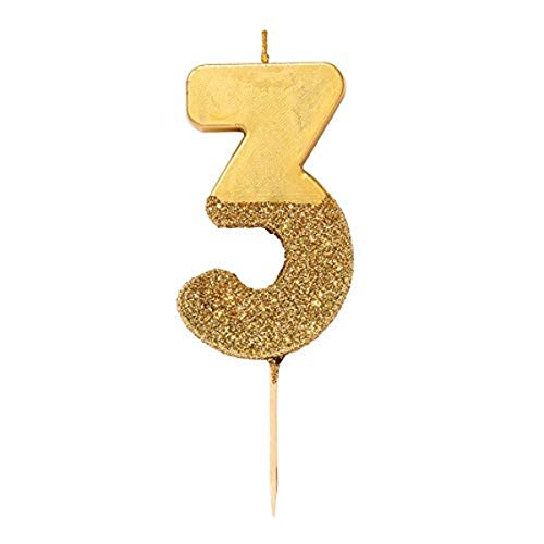 We Heart Birthdays Glitter Number Candle 3, Gold