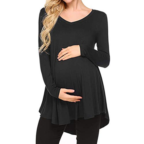 WEIMEITE Blusas con Cuello en V Sexy Embarazo Blusas Casual Maternidad Blusas con Cuello en V Mujeres Embarazadas Top Negro