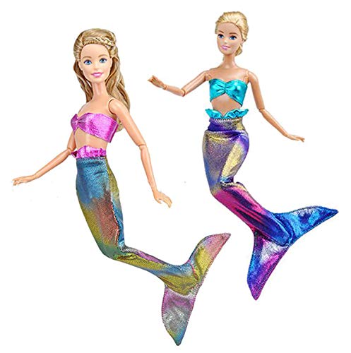 WENTS Bikini Mermaid Ropa Vestidos Sirena Arcoiris + 2 Abrigos + 2 Cola de pez para muñecas de niñas de 11.5 Pulgadas