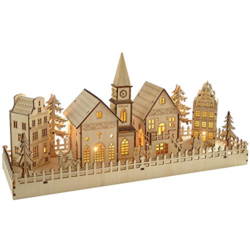 WeRChristmas - Escena de Pueblo Rural con Casas de Madera, con una instalación de iluminación incorporada, 45 cm, Multicolor. WeRChristmas - Escena de Pueblo Rural con Casas de Madera, con una instalación de iluminación incorporada, 45 cm, Multicolor.