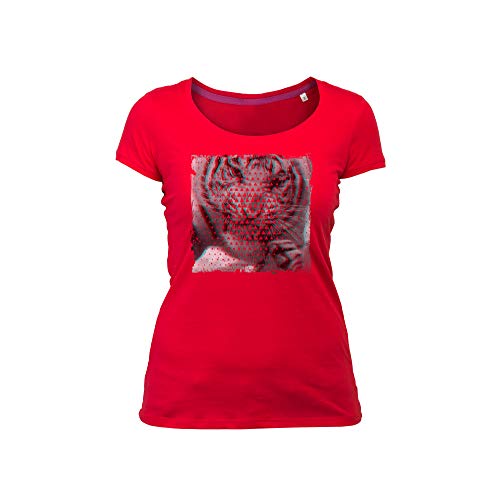 Wild Soul Tees - Camiseta para Mujer, diseño de Tigre Angry | geométrico triángulo | Serie de Animales | Logo | Ropa | Línea de Ropa Rojo Rosso S
