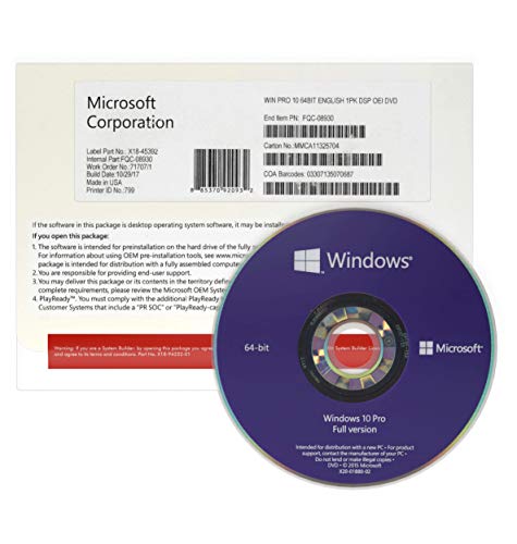 Windows 10 Pro 64 bits Español OEM | DVD | Windows 10 Professional Licensia | Spanish