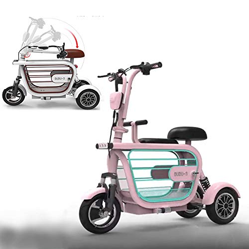 WLY Bicicleta eléctrica Plegable de Tres Ruedas para Adultos Mayores Mini vagón Exterior 48V20A Scooter eléctrico de Litio Independiente Colgando Rueda Trasera duración de la batería (60-70KM),Pink