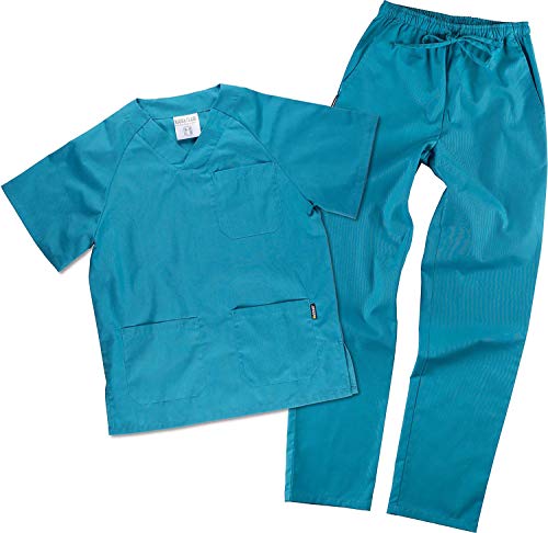 Work Team Uniforme Sanitario, con elástico y cordón en la Cintura, Casaca y Pantalon Unisex Turquesa XL
