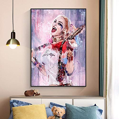 wZUN Carteles e Impresiones de películas de Harley Quinn Payaso Mujeres Lienzo Pinturas Sala de Estar Arte decoración de Pared Pinturas 60x90 Sin Marco