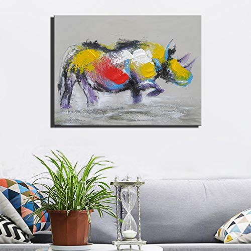 wZUN Cuadro Abstracto en Lienzo de Rinoceronte en la Pared del salón. Carteles e Impresiones de Animales de Arte Pop de Gran tamaño en la Sala de Estar 60x80cm