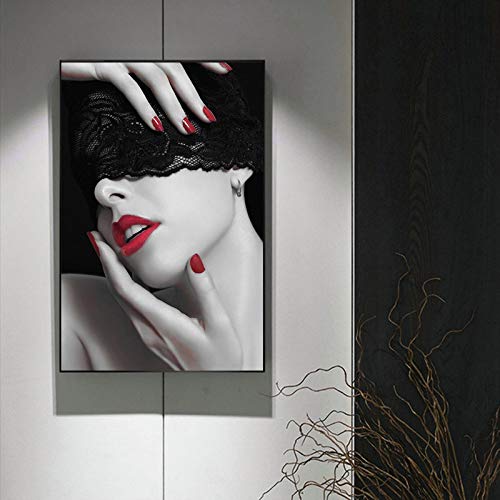 wZUN Mujeres con Labios Rojos en los Ojos vendados de Encaje óleo sobre Lienzo Carteles e Impresiones en Lienzo Cuadros murales de Sala de Estar 60x90 Sin Marco wZUN Mujeres con Labios Rojos en los Ojos vendados de Encaje óleo sobre Lienzo Carteles e Impresiones en Lienzo Cuadros murales de Sala de Estar 60x90 Sin Marco