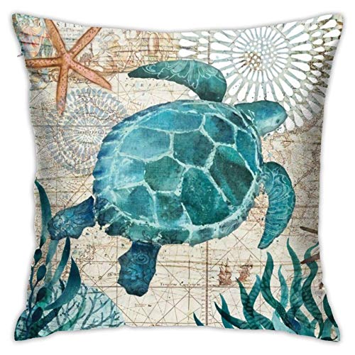 XCNGG Funda de almohada Funda de cojín de almohada para el hogar Ropa de cama Sea Turtle 3D Printed Pattern Square Cushiondecorative Pillow Case Home Decor Square 18x18 Inches Pillowcase/Living Room/C
