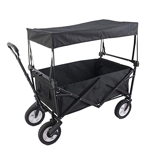 Xyfw Negro Vagón Plegable Gris | Techo De Protección UV, Empuñadura, Frenos, Ruedas De Perfil Transversal | 80 Kg De Capacidad De Carga | Carretilla De Mano, Carro con Bastidor Trasero