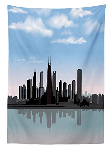 Yeuss Chicago Skyline Mantel día Illinois Missisippirird River Clouds Coastal Town Urban Design, Comedor, Cocina, Mesa Rectangular, ónice Azul Gris, 132 x 178 cm, 60" x 120"(150 x 305 cm)