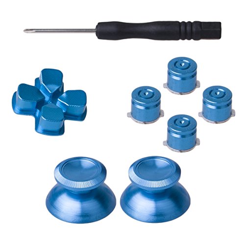 YoRHa 8 en 1 Metal Aluminio Thumbsticks Analog Sticks Joysticks & Botón & D-Pad Reparación de Repuesto Kits(Azul) para PS4/Slim/Pro Mando con Destornilladores