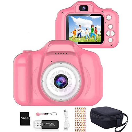 YunLone Cámara para Niños 12MP Selfie Cámara Digital 1080P HD Video Cámara Infantil 32GB TF Tarjeta, Estuche de Transporte, Batería Recargable 1200 mAh,2 Pulgadas, Regalos Juguete -Burdeos