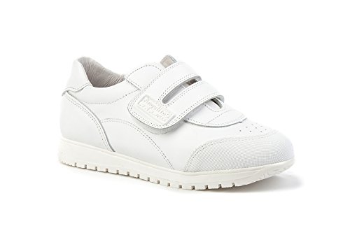 Zapatillas Deportivas Infantiles Colegiales con Puntera Reforzada, Todo Piel. mod.904. Calzado Infantil Made in Spain, Garantia de Calidad. (28, Blanco)