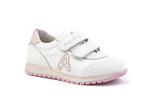 Zapatillas Deportivas Infantiles con Puntera Reforzada, Todo Piel mod.900. Calzado Infantil Made in Spain, Garantia de Calidad. (32, Blanco-Rosa)