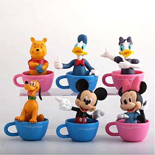zdfgv 6 unids/Lote Figuras de acción de Disney Mickey Mouse Minnie Donald Duck Pluto Pooh Cup Estilo Figura muñeca niños cumpleaños Modelo 8cm