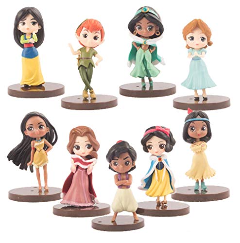 zdfgv 9 unids/Set Disney Posket Princesas Blancanieves Belle Aladdin Pocahontas Tiger Lily Peter Pan PVC Figuras Regalo para Chico 8CM