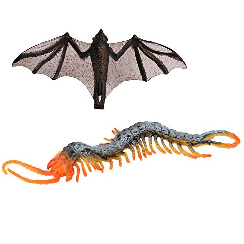 Zerodis Ciempiés + Modelo de simulación de murciélago de Juguete Modelo de Insectos Figura de simulación de PVC Modelo de Juguete Educativo de Aprendizaje temprano para niños(ciempiés + murciélago)