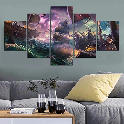 ZHANGGONG Pintura sobre Lienzo Arte de la Pared Imagen 5 Piezas Cartel Decoración para el hogar Posters De Juegos De Sea of ​​Thieves DecoracióN NavideñA Cuadro/150x80cm