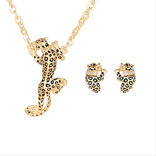 ZHBSS Pendientes de Collar de Cabeza de Leopardo Europeos y estadounidenses con Conjunto de Oro con Incrustaciones de Ropa con Juego de Oro