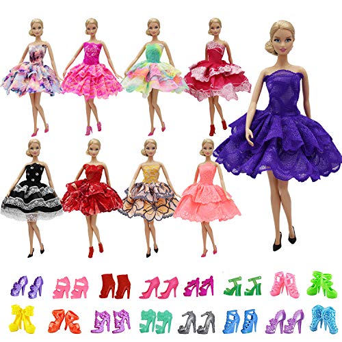 ZITA ELEMENT 10 Piezas de muñecas para 5 Vestido de Noche 5 Pares de Zapatos niñas Princesa Disfraz Fiesta Hecha a Mano de Dama de Honor Mini Vestido Vestidos de Fiesta