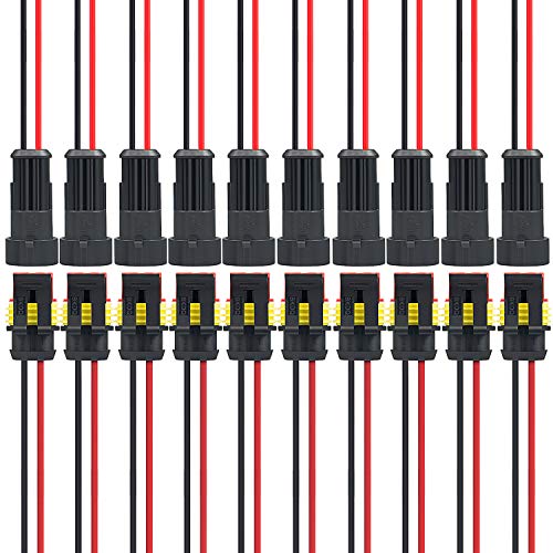 ZOEON 10 Juegos 2 Pines Conector de Cable Enchufe Impermeable con Alambre para Coche Moto ZOEON 10 Juegos 2 Pines Conector de Cable Enchufe Impermeable con Alambre para Coche Moto