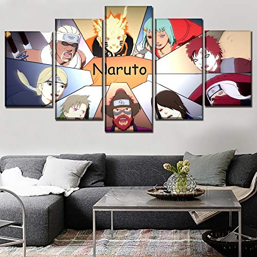 ZYUN Lona Pared Arte Pintura Imagen Mural Modular 5 Paneles Juego Naruto Shippuden Ultimate Ninja Storm Jinchuriki Decoración del Hogar,A,20x35x2+20x45x2+20x55x1