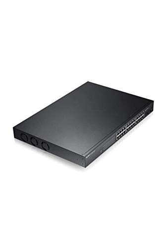 Zyxel Switch PoE Gigabit de 24 puertos Gestión inteligente Montaje en rack 24 puertos PoE+ con presupuesto de 170 vatios y 2 puertos SFP VLAN, IGMP, QoS GS1900-24HP