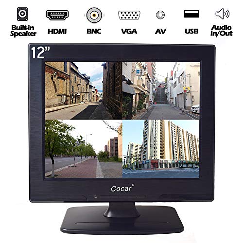 12 Pulgadas CCTV Monitor, 800x600 LCD HD Seguridad Monitor (LED Retroiluminación) con VGA/HDMI/AV/BNC USB Drive Player Altavoz Incorporado para Casa/Tienda Vigilancia Cámara STB PC u Otro Video Equipo