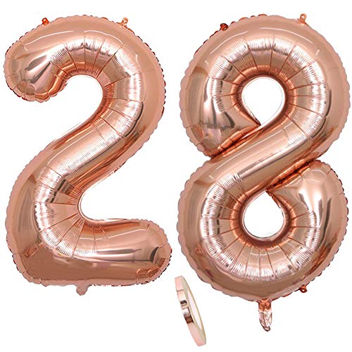 2 Globos Número 28 Años, Number 28 Globo Chica de oro rosa, 40"Figuras de globos con globo de lámina de helio inflable, Globo gigante para la decoración de la fiesta de cumpleaños, Prom (xxxl 100cm)